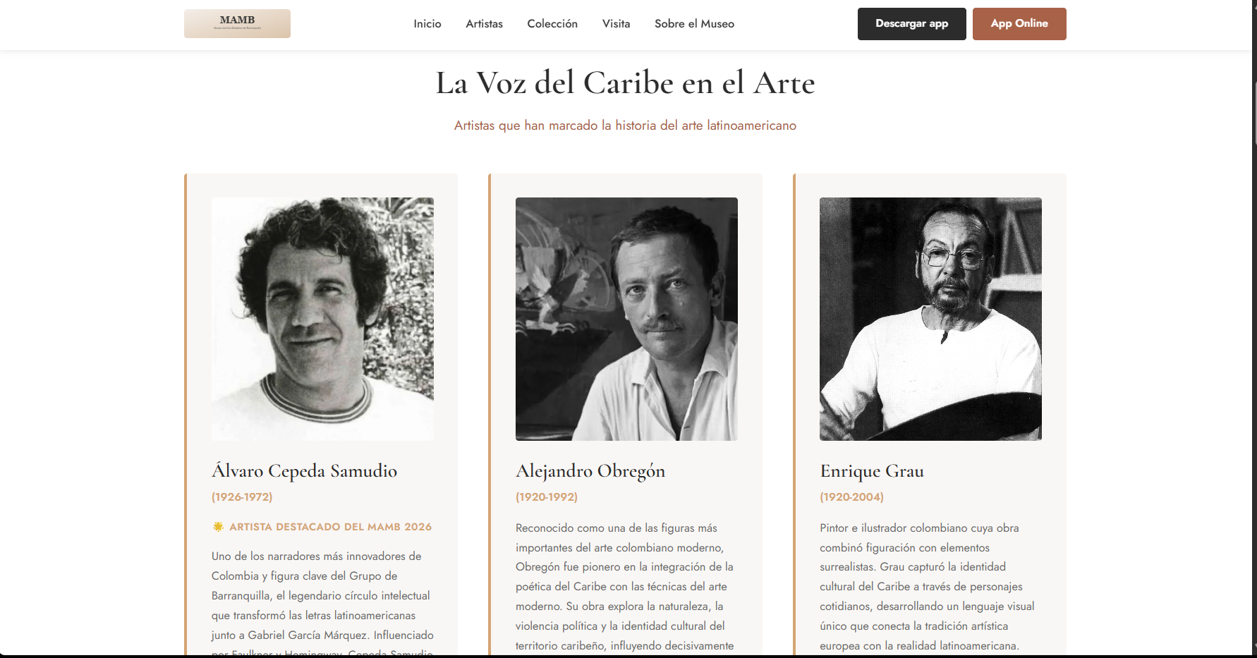 Vista de la landing page