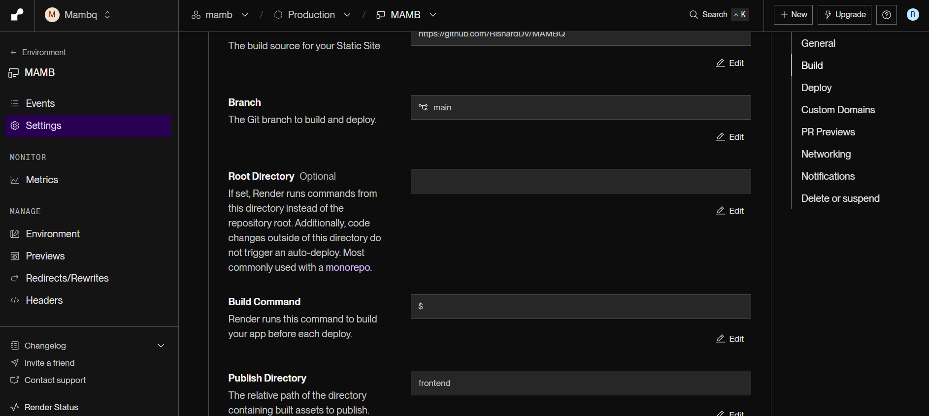 Dashboard de Render